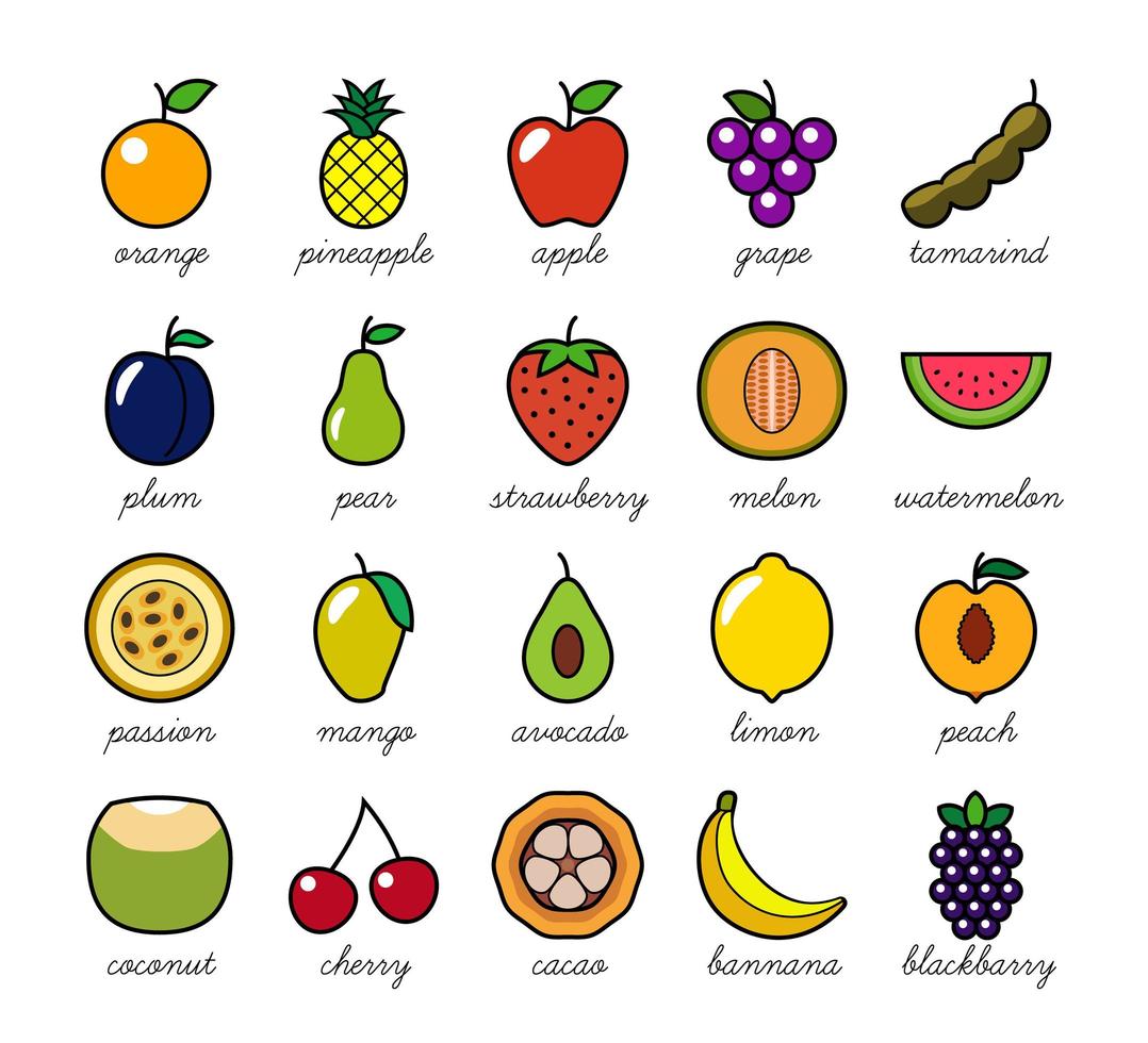 desenho colorido de frutas simples. perfeito para ilustração e ensino infantil. vetor