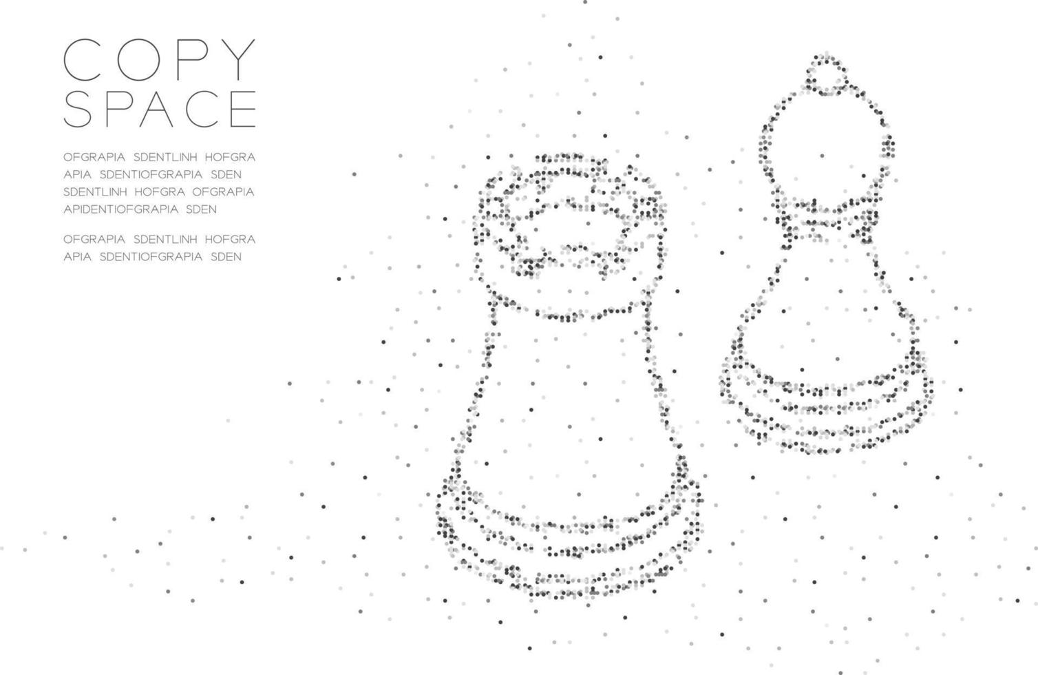 círculo geométrico abstrato ponto molécula partícula padrão xadrez torre e peão forma, vr tecnologia jogo estratégia conceito design ilustração de cor preta isolada no fundo branco com espaço de cópia vetor