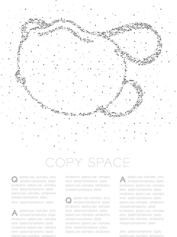 máscara de poeira de partícula de partícula de círculo geométrico abstrato ou forma de respirador de partículas, poluição de tecnologia vr pm 2.5 e covid-19 design ilustração de cor preta em fundo branco, espaço de cópia vetor