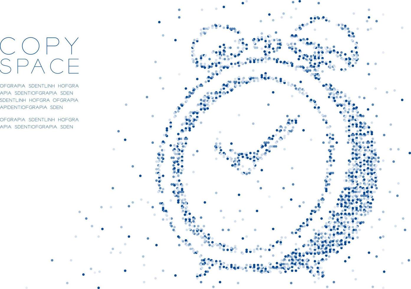 círculo geométrico abstrato ponto molécula partícula padrão despertador forma, vr tecnologia lembrete tempo conceito design ilustração de cor azul isolado no fundo branco com espaço de cópia vetor