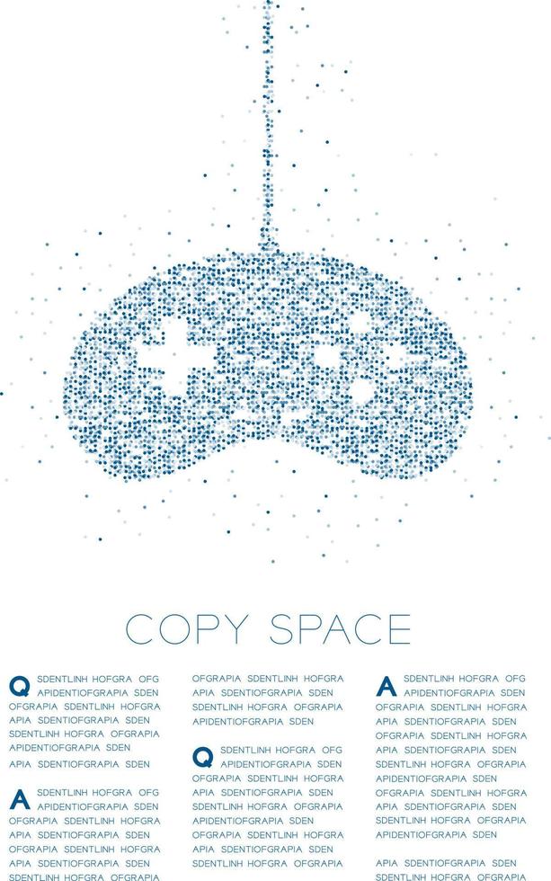 gamepad retrô ou joypad forma partícula círculo geométrico ponto pixel padrão, esports game controller design ilustração de cor azul sobre fundo branco com espaço de cópia, vetor eps 10