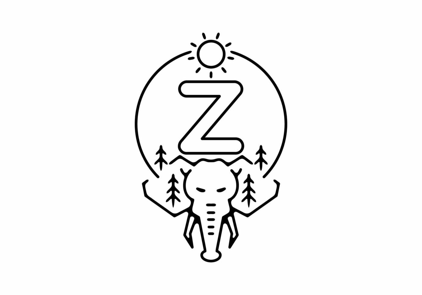 ilustração de arte de linha preta de cabeça de elefante com letra inicial z vetor