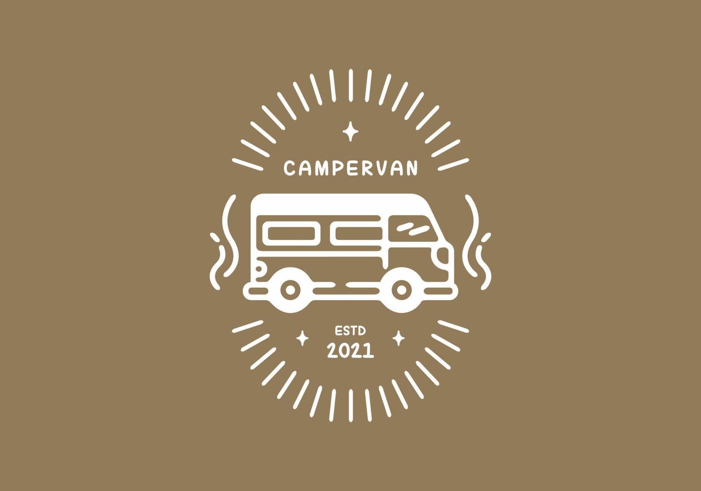 cor branca marrom do emblema de arte de linha de campervan vetor