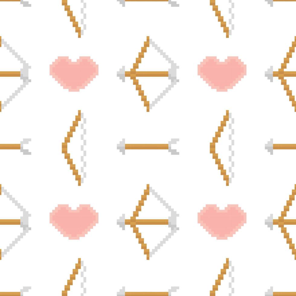 seta e coração sem costura padrão com tema de pixel vetor