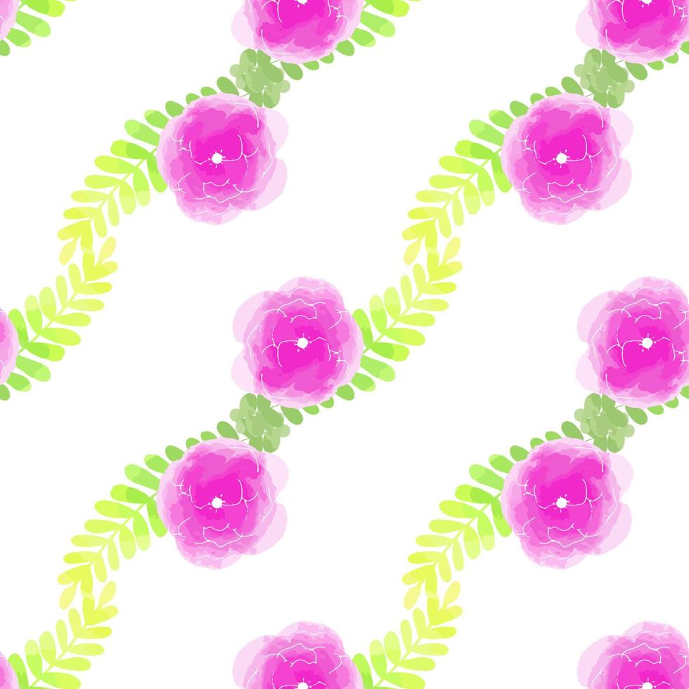 ilustração vetorial sem costura padrão aquarela flores cor de rosa no fundo branco vetor