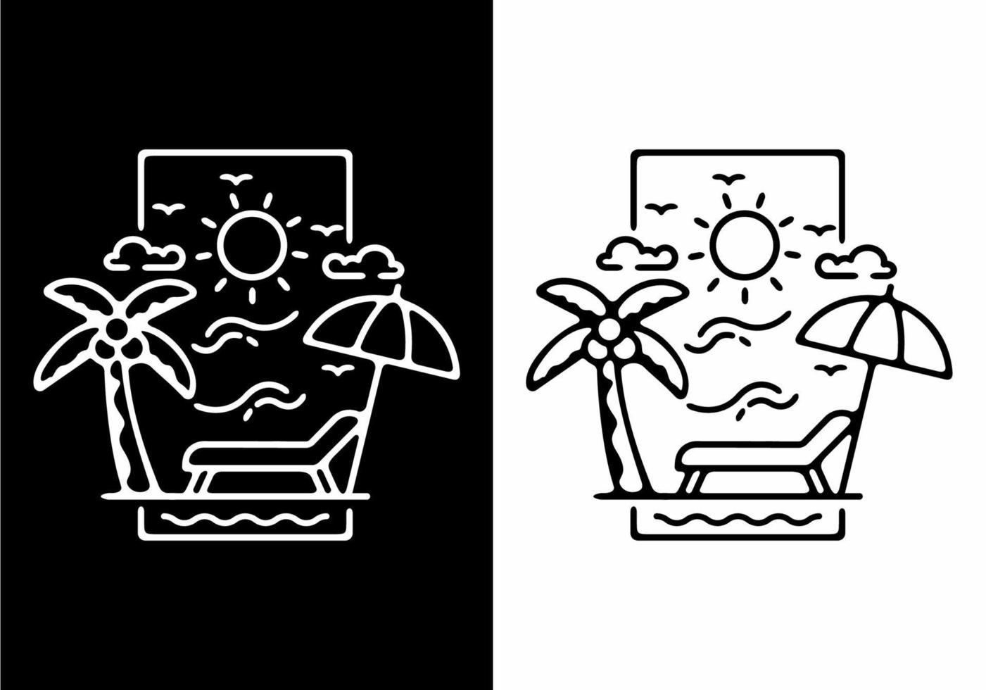 ilustração de arte de linha em preto e branco da praia em forma de retângulo de suporte vetor