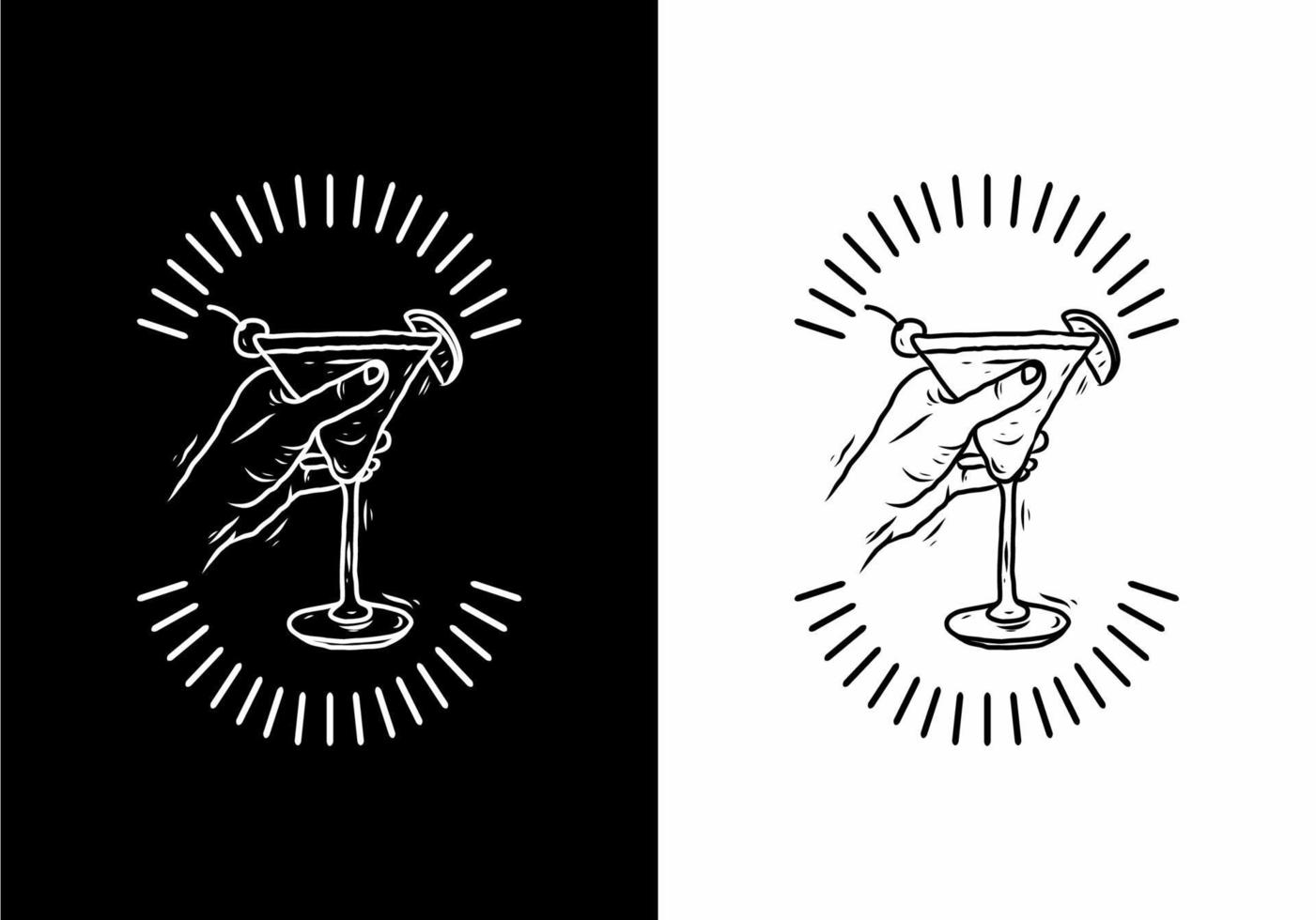 preto e branco da mão segurando o distintivo de tequila vetor