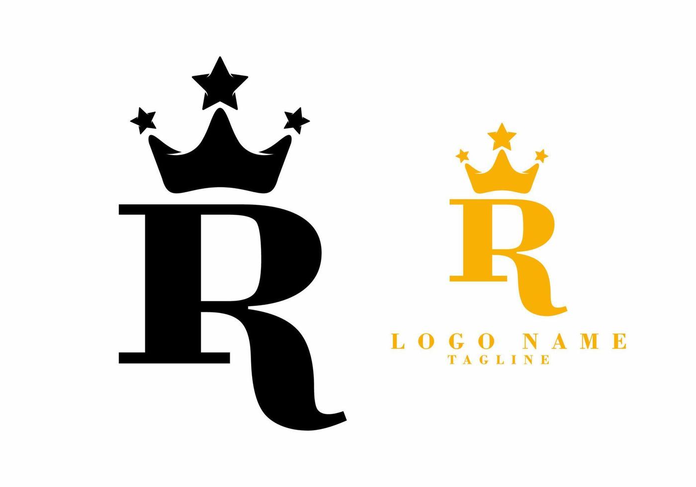 ouro preto da letra inicial r com logotipo da coroa vetor