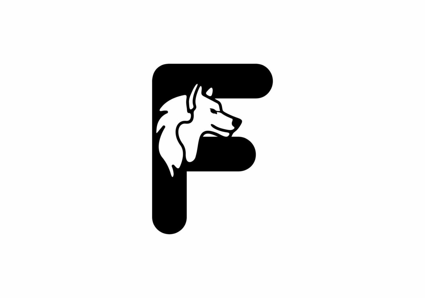 letra inicial f preta com cabeça de lobo vetor