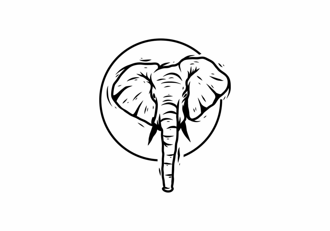 desenho de arte de linha preta de cabeça de elefante vetor
