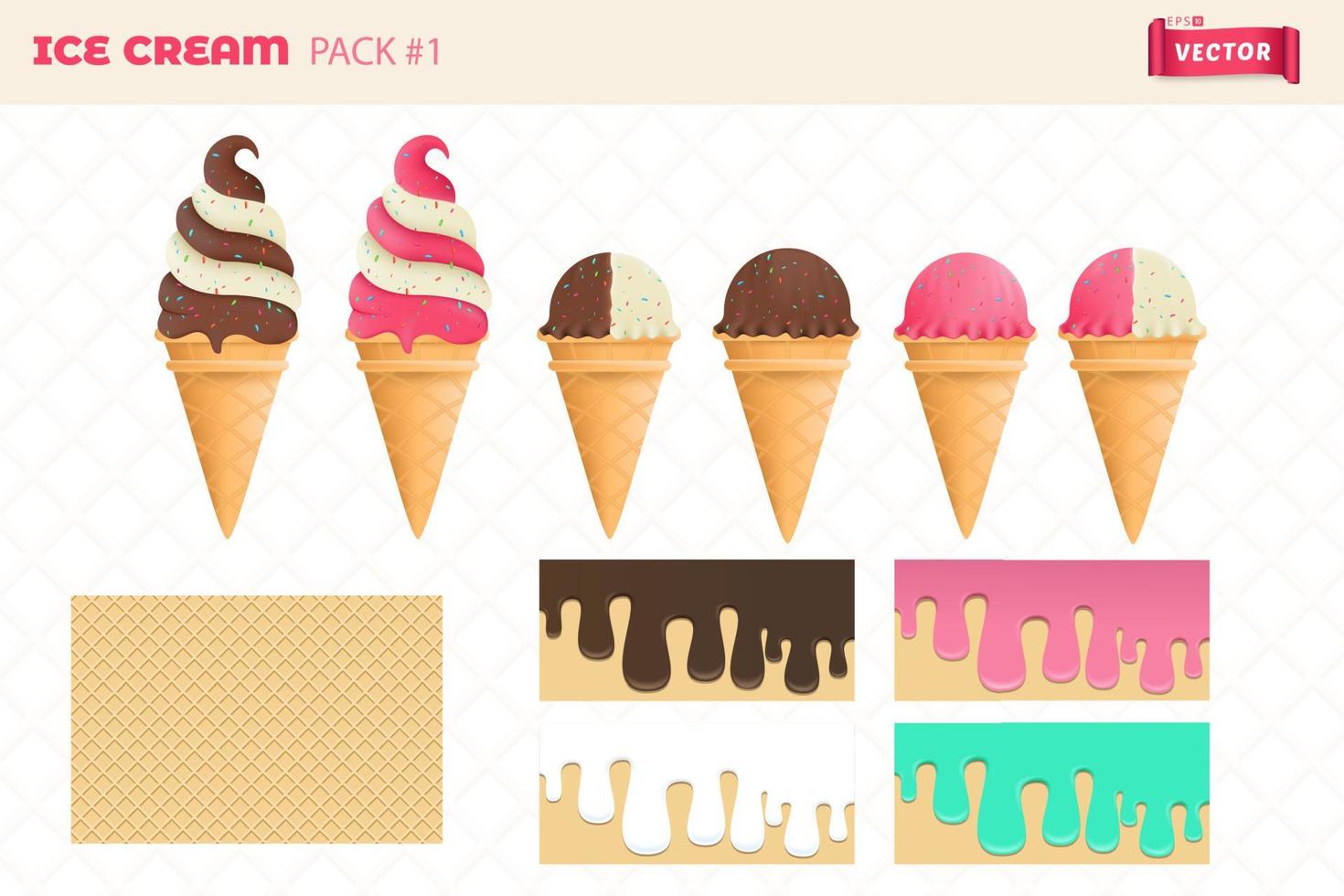 pacote de ilustração vetorial de sorvete 1 chocolate e morango vetor