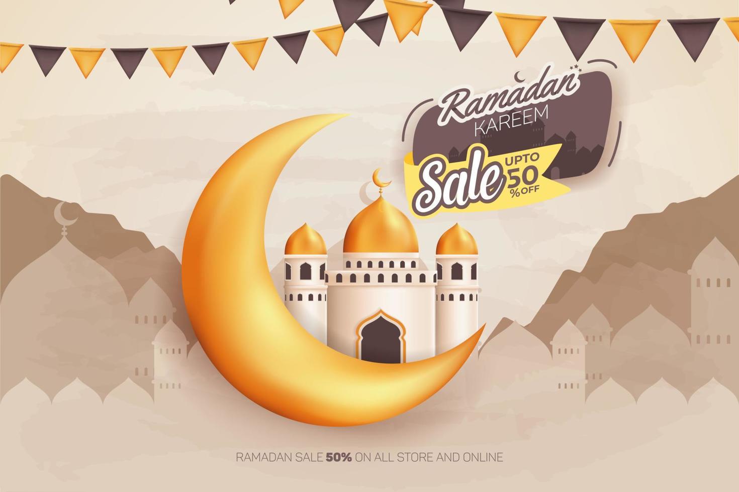 venda de ramadan kareem até 50% design de anúncio de banner vetorial vetor