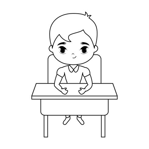 menino estudante sentado na mesa da escola vetor