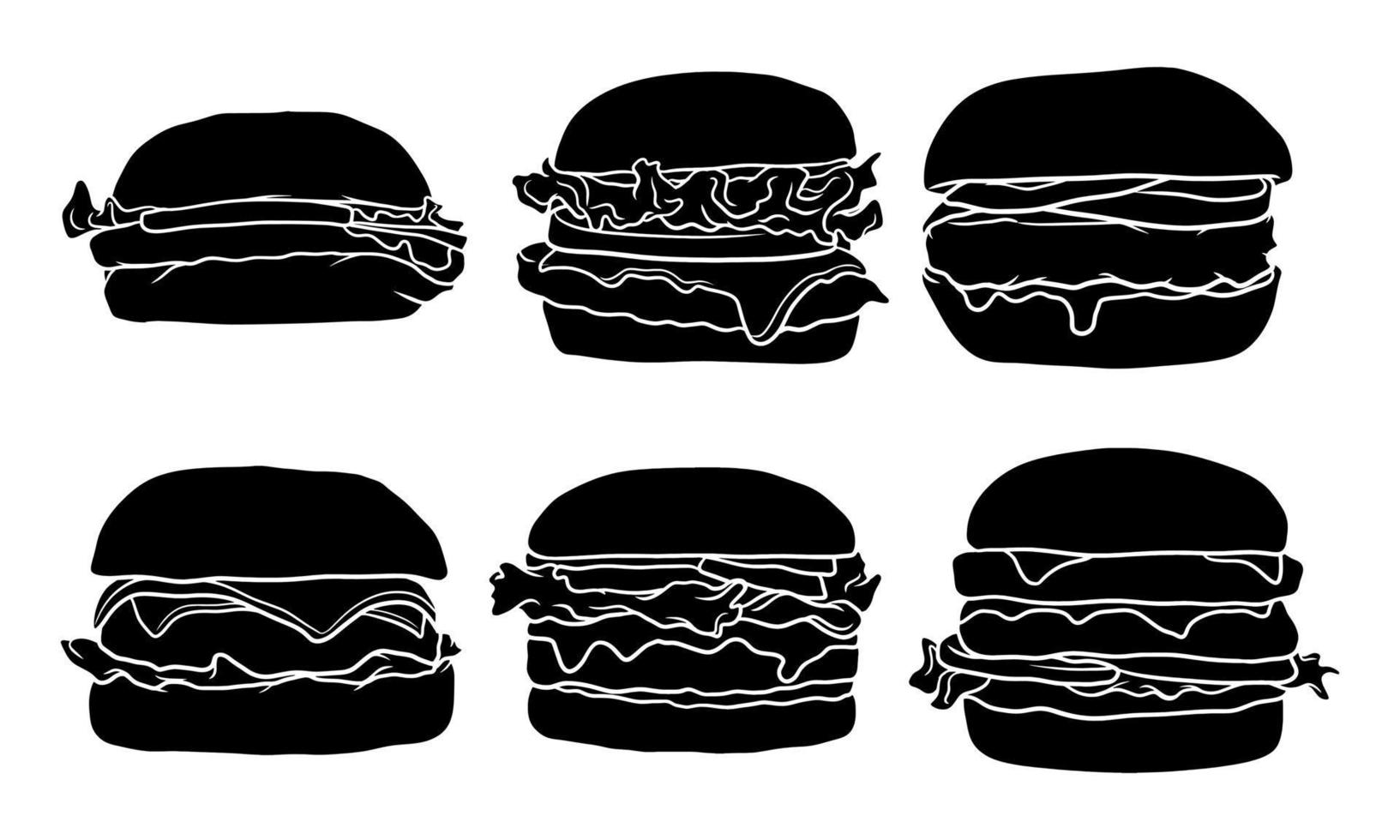 silhueta desenhada de mão de hambúrguer vetor