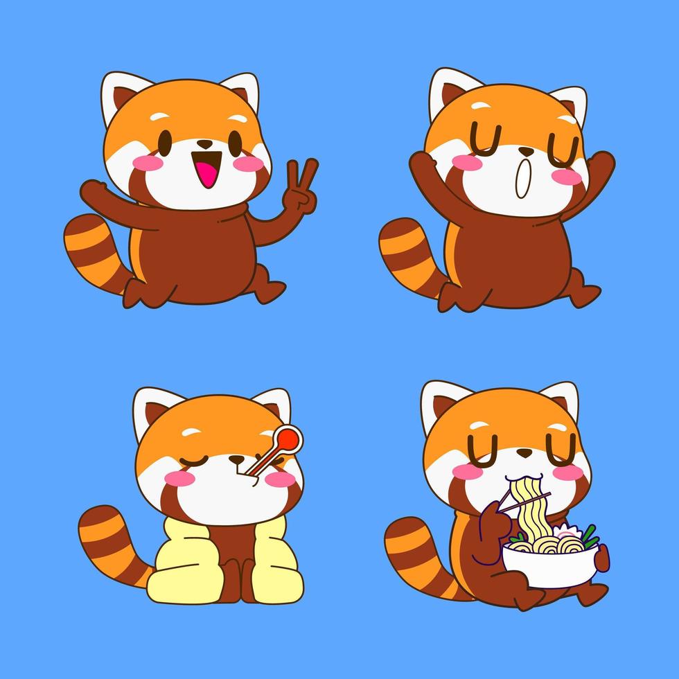 desenho de desenho de panda vermelho fofo, adesivo de panda vermelho vetor