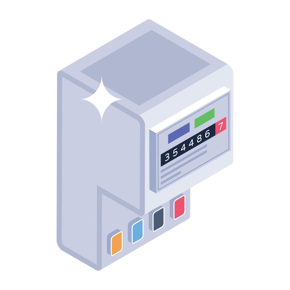 sistema de fornecimento de eletricidade, design isométrico do ícone do medidor elétrico vetor