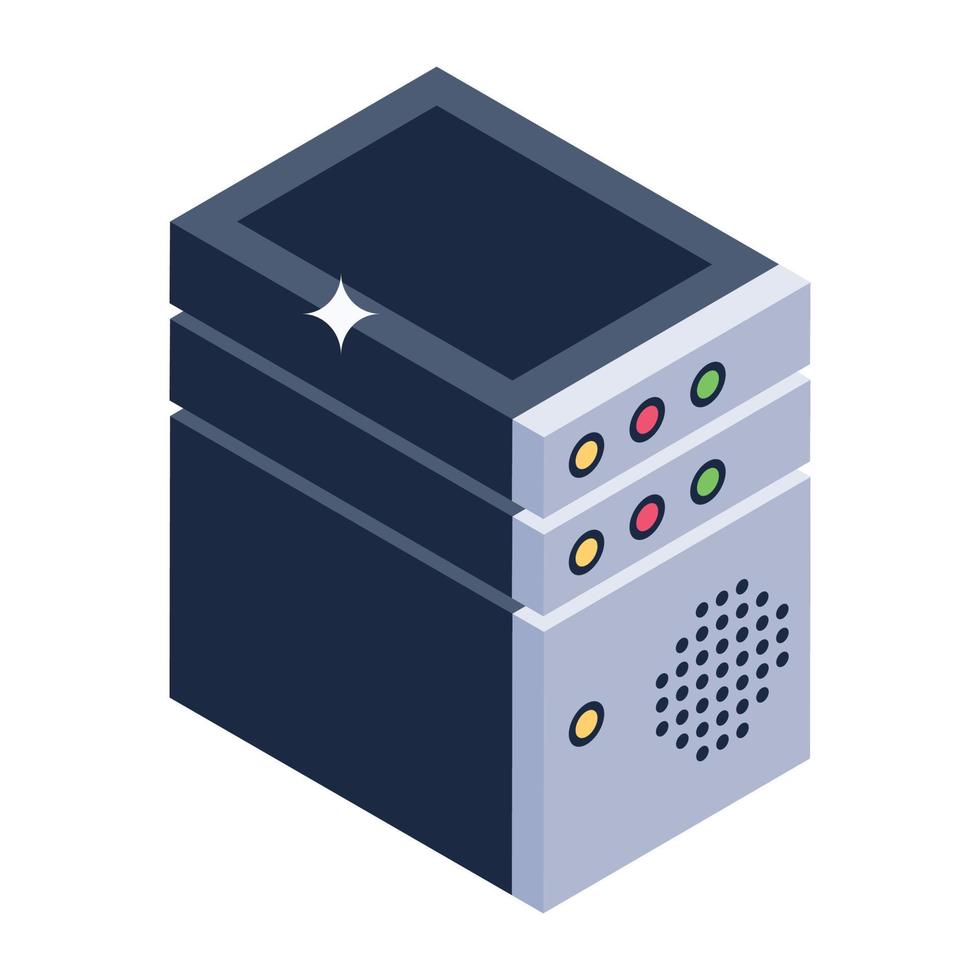 um ícone de rack de servidor de dados em estilo isométrico vetor