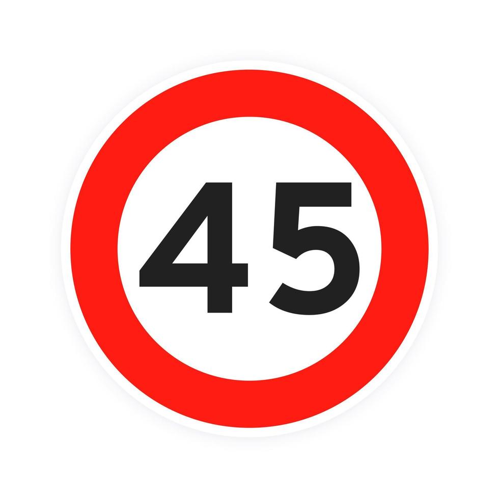 limite de velocidade 45 rodada ícone de tráfego rodoviário sinal estilo plano design ilustração vetorial isolado no fundo branco. vetor
