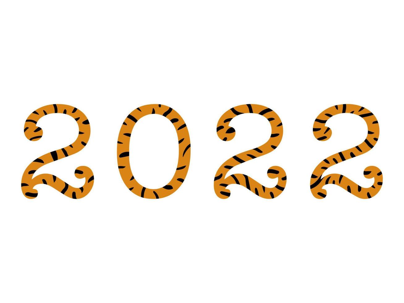 números bonitos listrados laranja e preto 2022. símbolo do ano do tigre. ilustração vetorial dos desenhos animados isolada em branco vetor