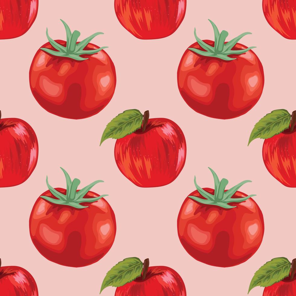 design de padrão sem costura de tomate vermelho e maçã vetor