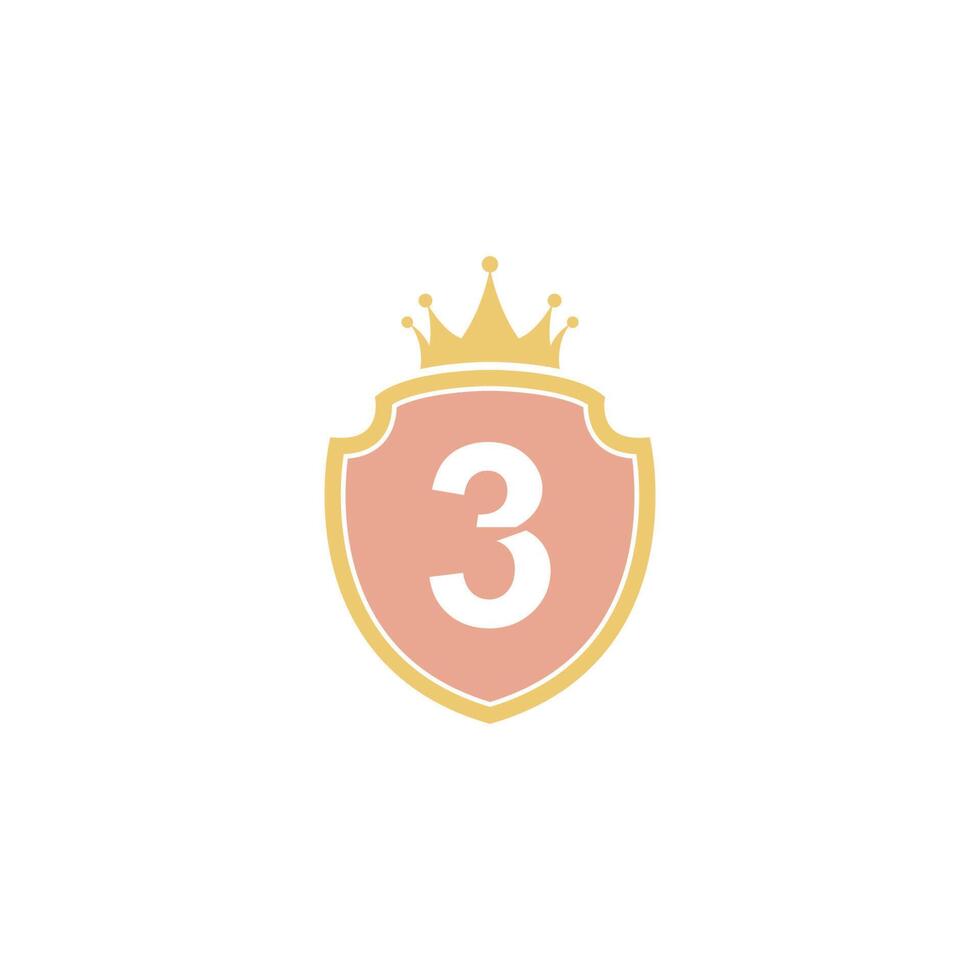 número 3 com ilustração de design de logotipo de ícone de escudo vetor