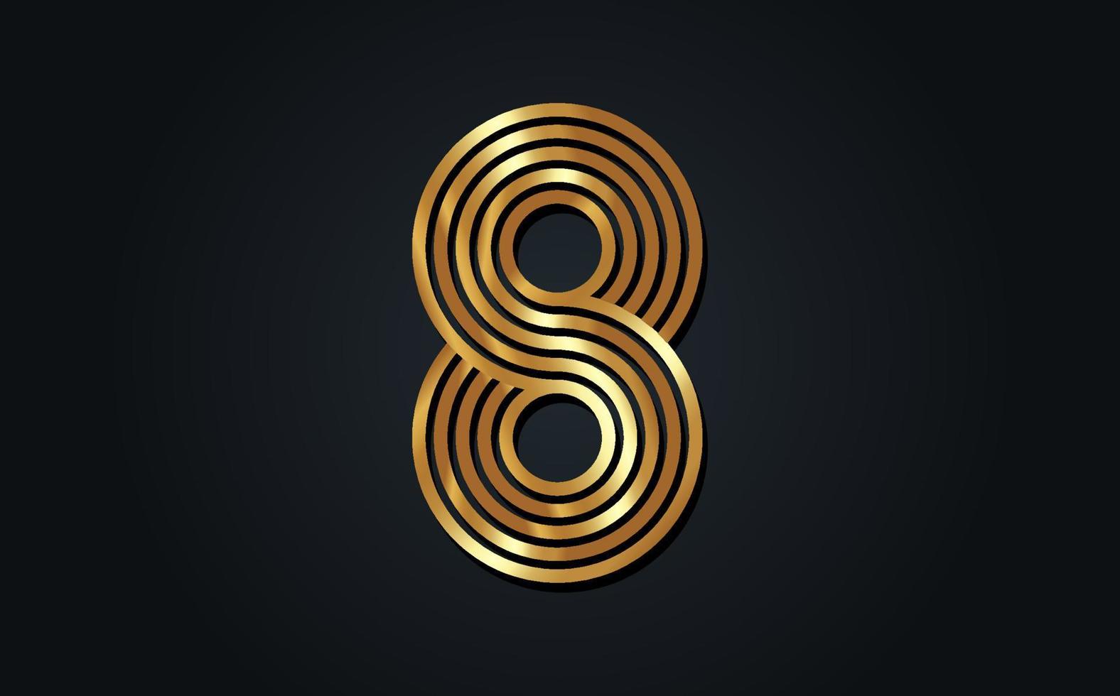 oito de ouro listrado, símbolo do infinito ou design de 8 logotipos com aparência elegante e luxuosa, terno para sinal de negócios e modelo de logotipo da empresa, vetor isolado em fundo preto