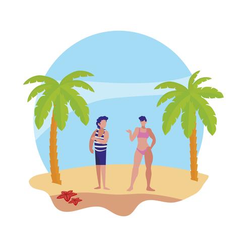jovem rapaz com mulher na cena do verão praia vetor