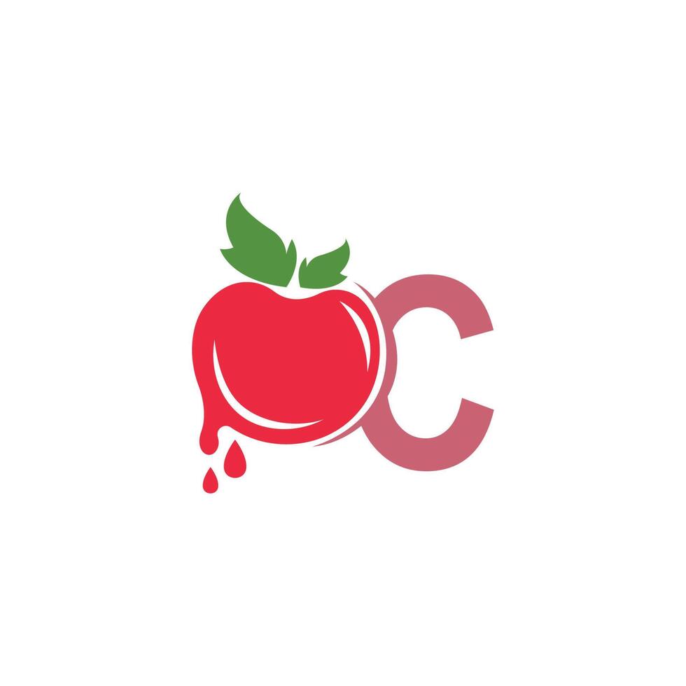 letra c com ilustração de modelo de design de logotipo de ícone de tomate vetor