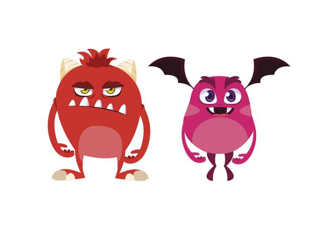 engraçado monstros casal personagens em quadrinhos coloridos vetor