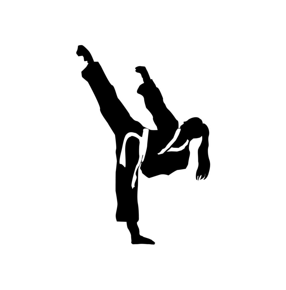 silhueta de garota de taekwondo mostrando seu chute alto vetor