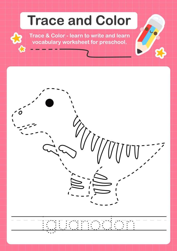 planilhas de traço e cor com o dinossauro vetor