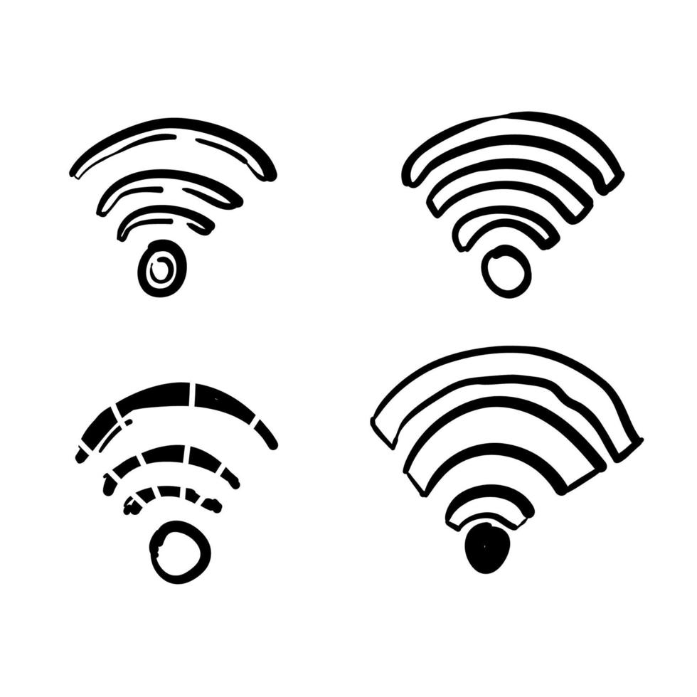 coleção de ícones wifi doodle desenhados à mão vetor