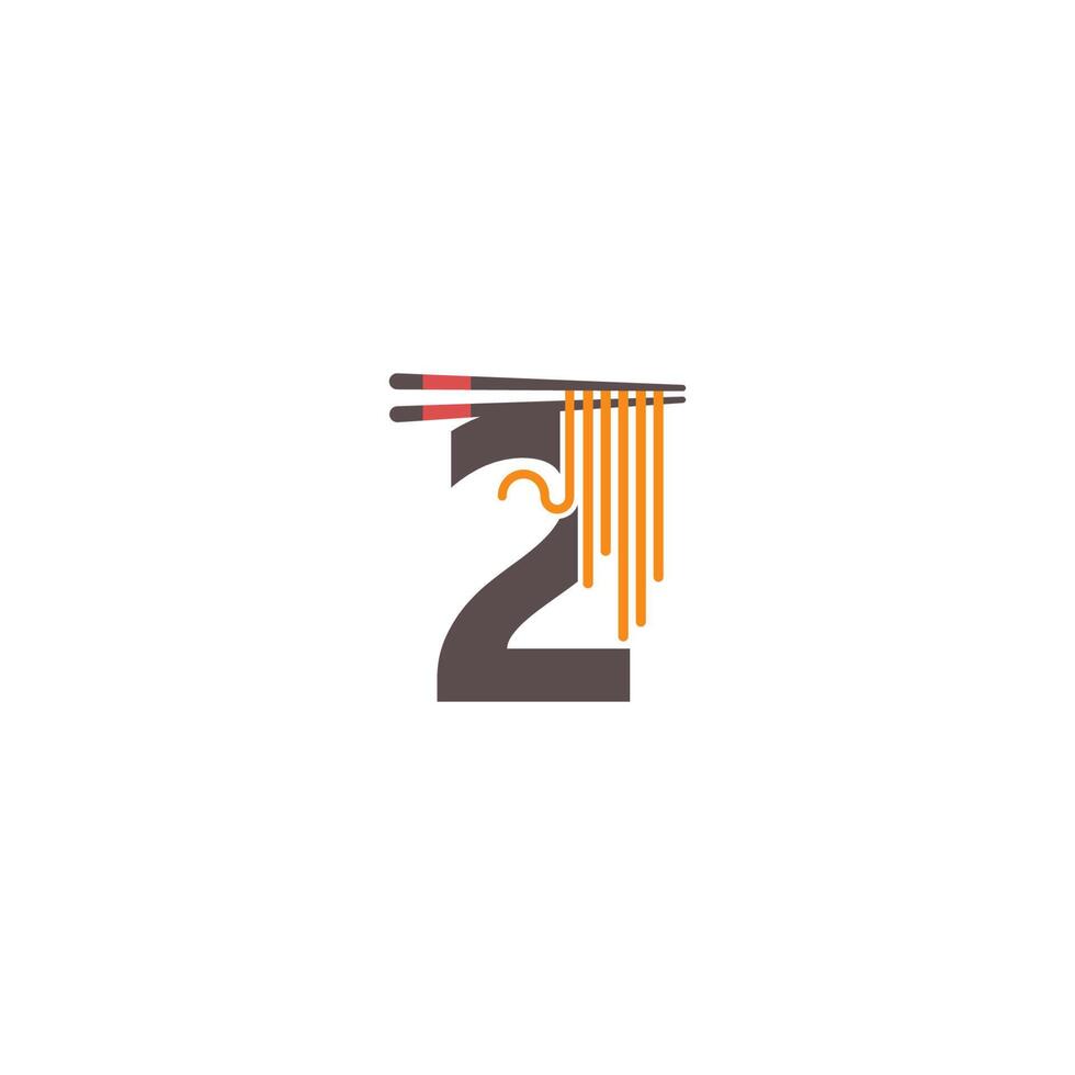 número 2 com pauzinhos e design de logotipo de ícone de macarrão vetor