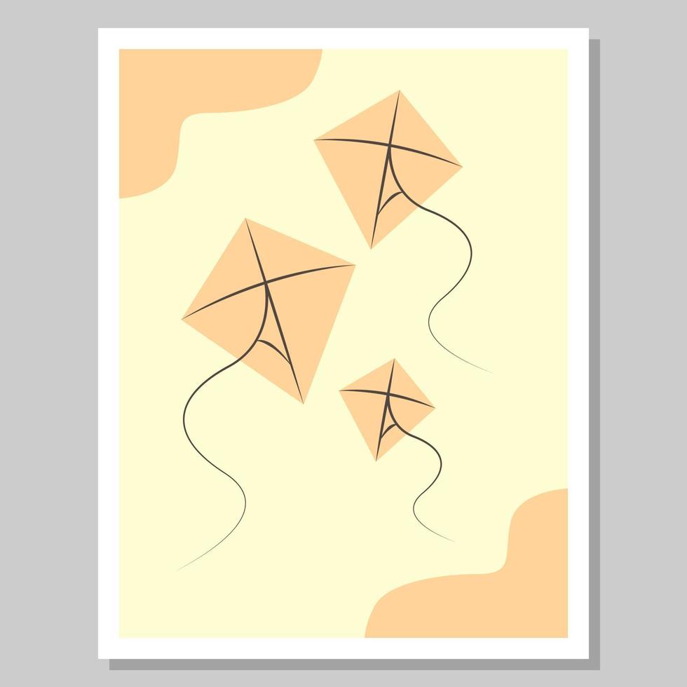 arte abstrata da parede. ilustração de 3 pipas voando no céu. adequado para decoração de parede em casa, pôster, cartão postal, plano de fundo, papel de parede, impressão. ilustração vetorial vetor