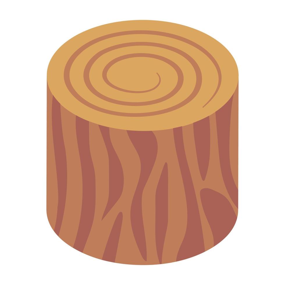 desenho isométrico de toco de corte de madeira, ícone de madeira. vetor