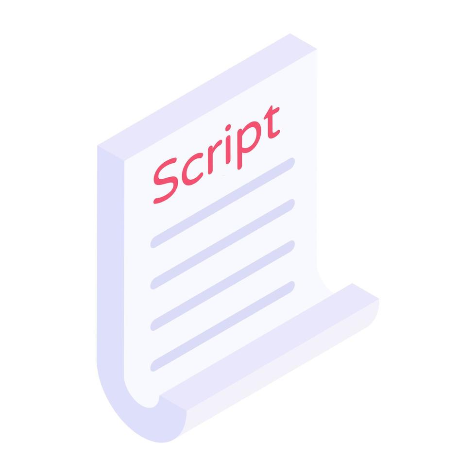 ícone de escrita de script em estilo isométrico vetor