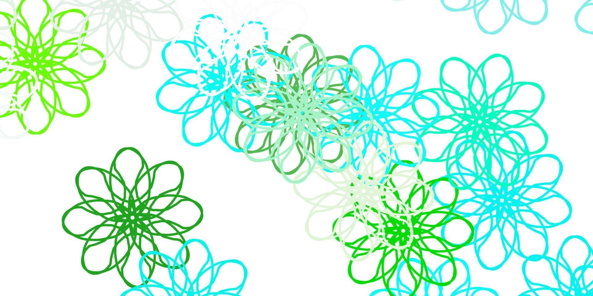 fundo de doodle de vetor azul e amarelo claro com flores.