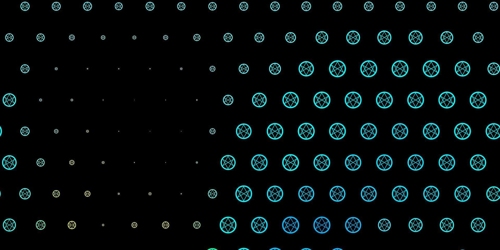 modelo de vetor azul escuro e amarelo com sinais esotéricos.