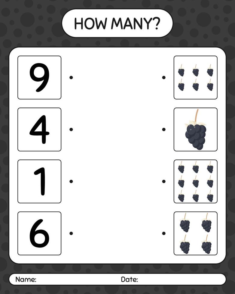 quantos jogo de contagem com planilha de eggfruit para crianças pré-escolares, folha de atividades para crianças, planilha para impressão vetor