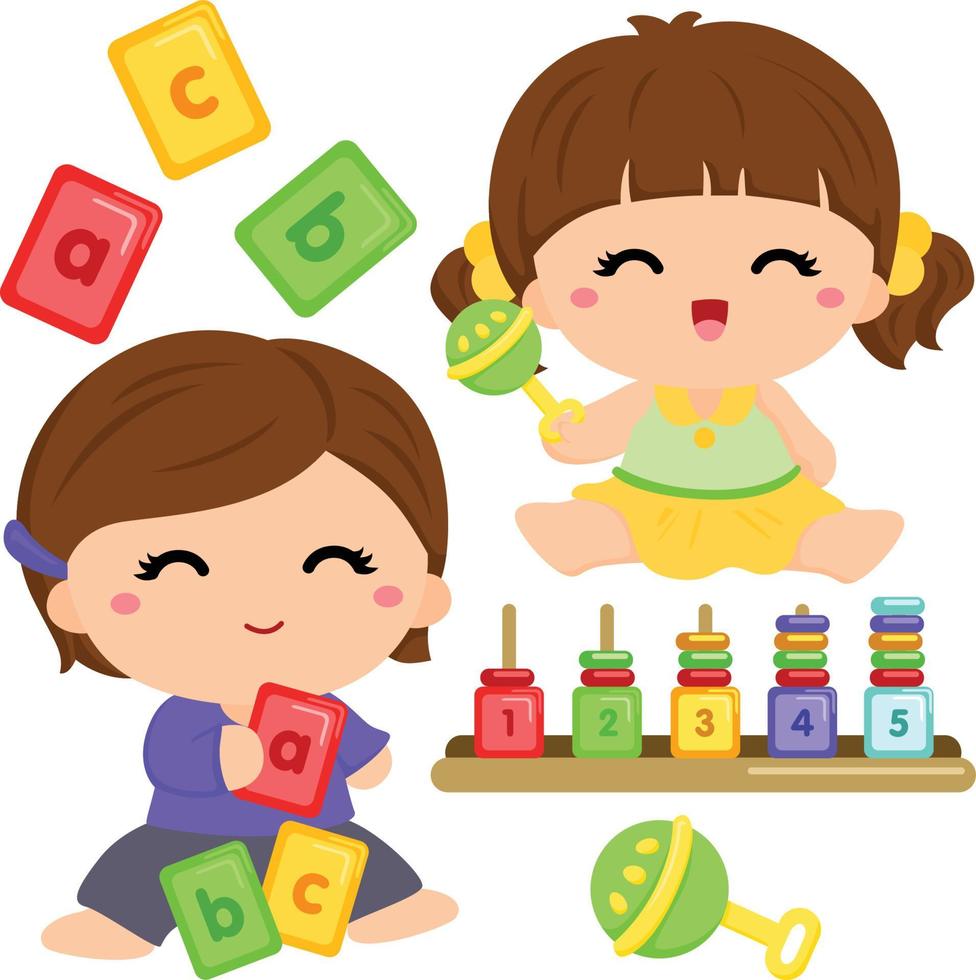 bebês e seus brinquedos conjunto de clipart vetor