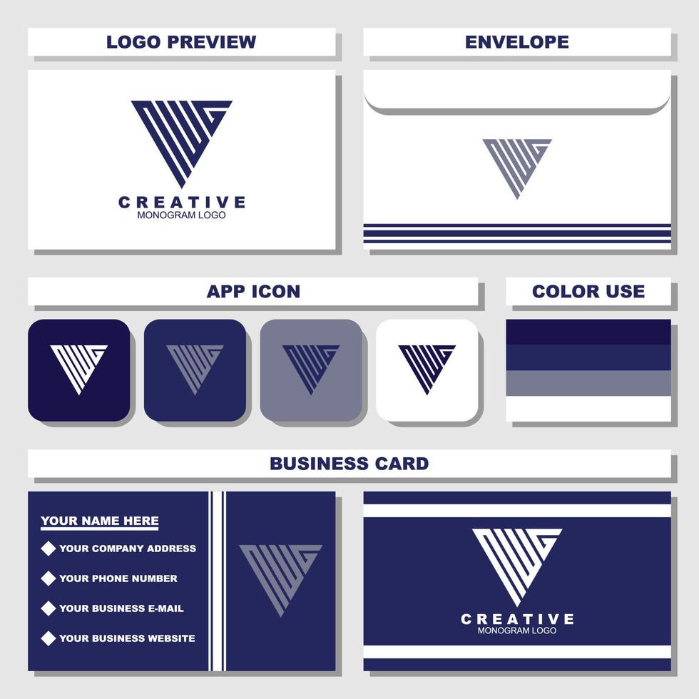 conjunto de design de logotipo de monograma criativo com cartão de visita e envelope vetor