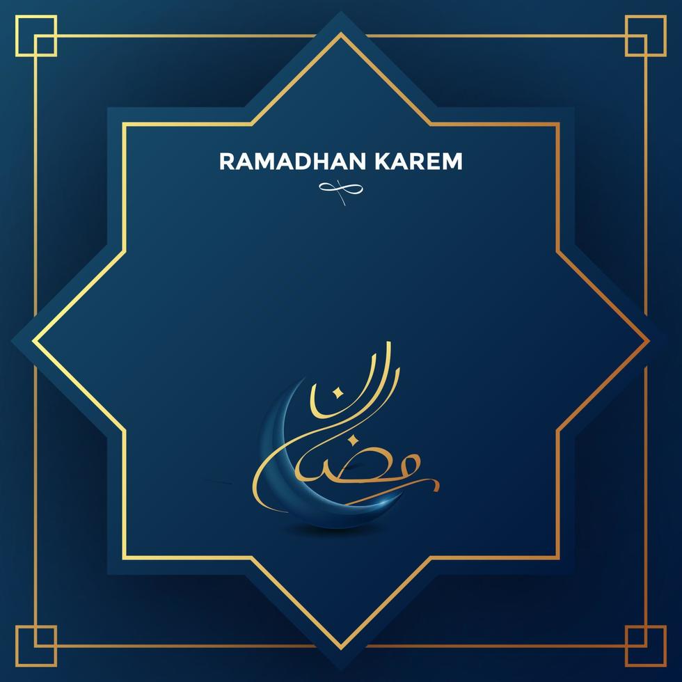 caligrafia árabe ramadan kareem com ilustração vetorial de lua azul vetor