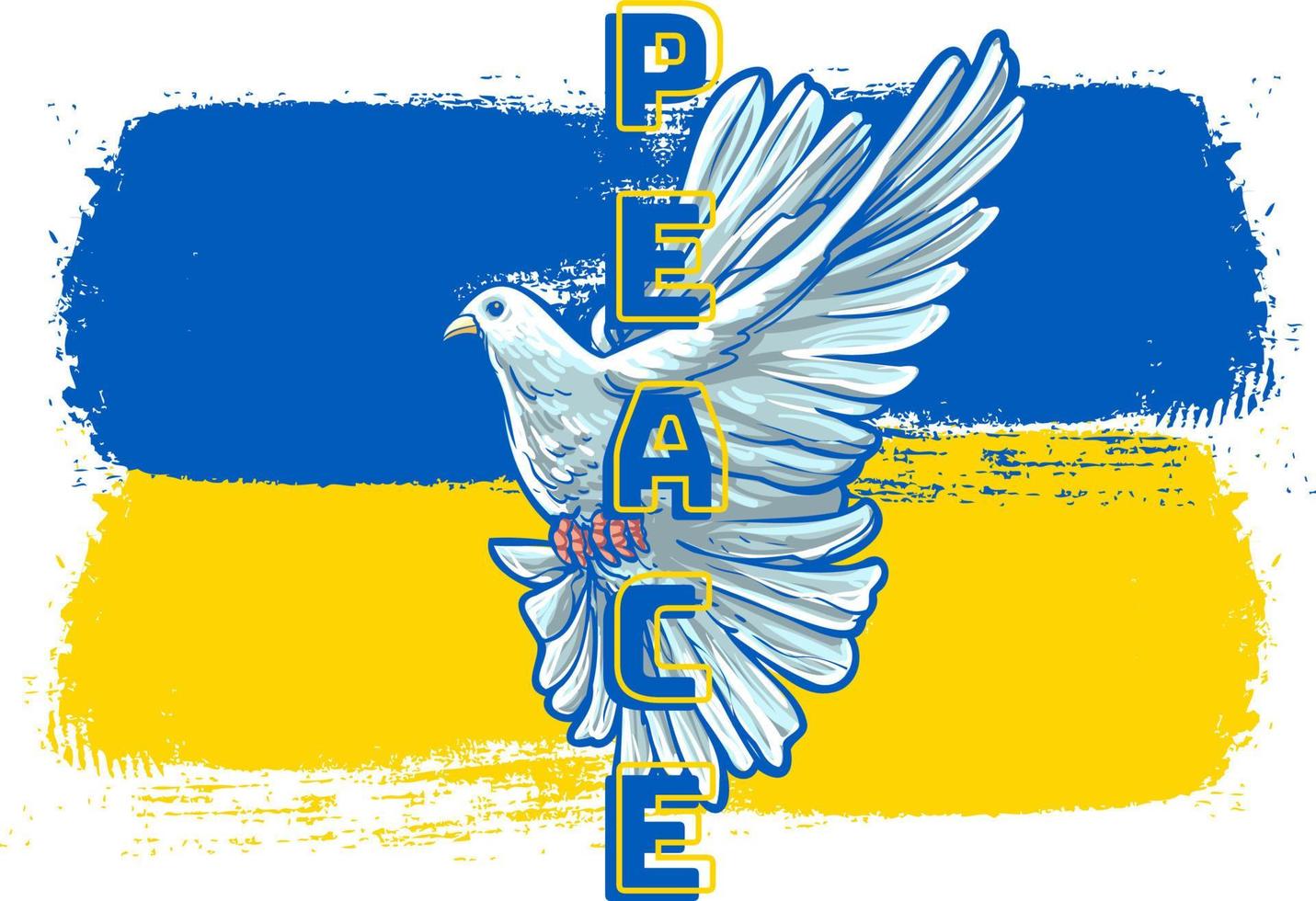 símbolo de paz de pomba branca voando sobre fundo amarelo azul vetor