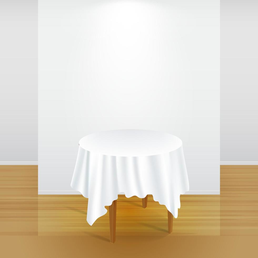 fundo de mesa redonda de exibição em branco com piso de madeira vetor