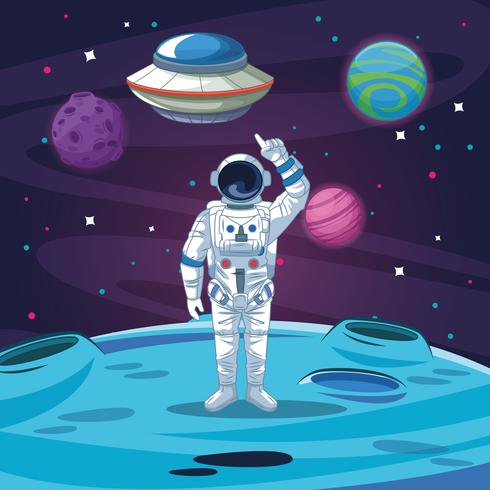 Astronauta no desenho da galáxia vetor