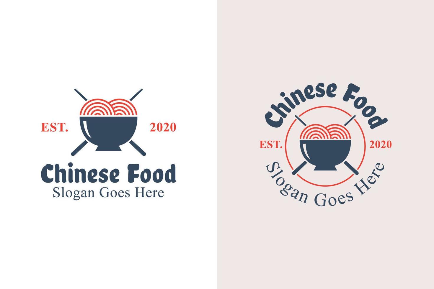 design de logotipo de comida chinesa retrô vintage. logotipo de macarrão e mie ramen com duas versões vetor