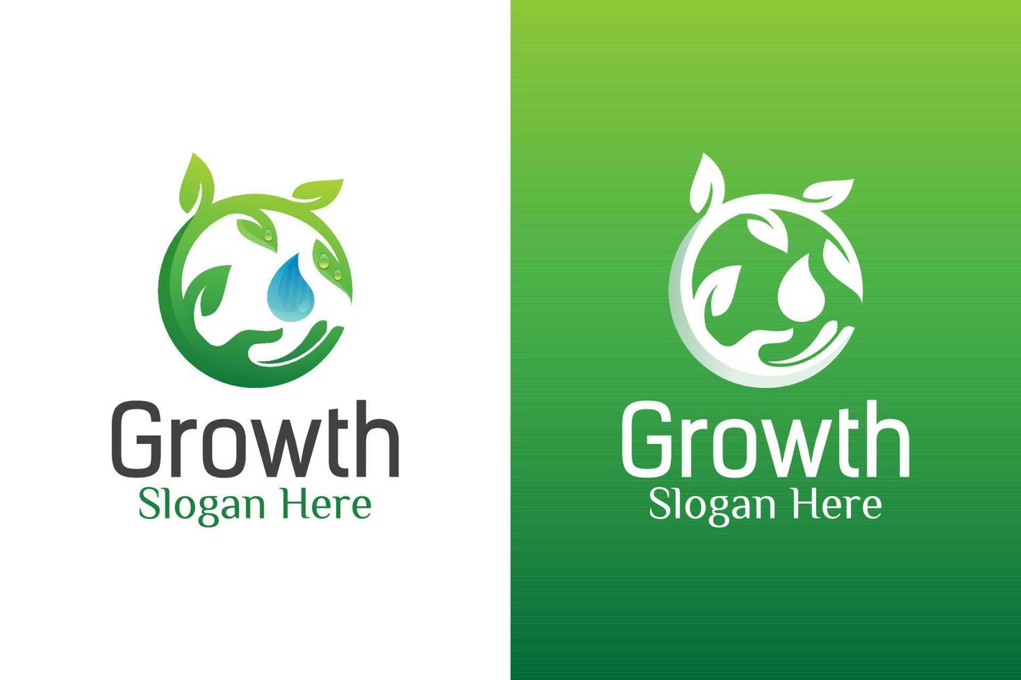 cuidados com folhas naturais e logotipo de ecologia de gota de água. gota de azeite fresco, logotipo verde amigável. símbolo de crescimento vetor