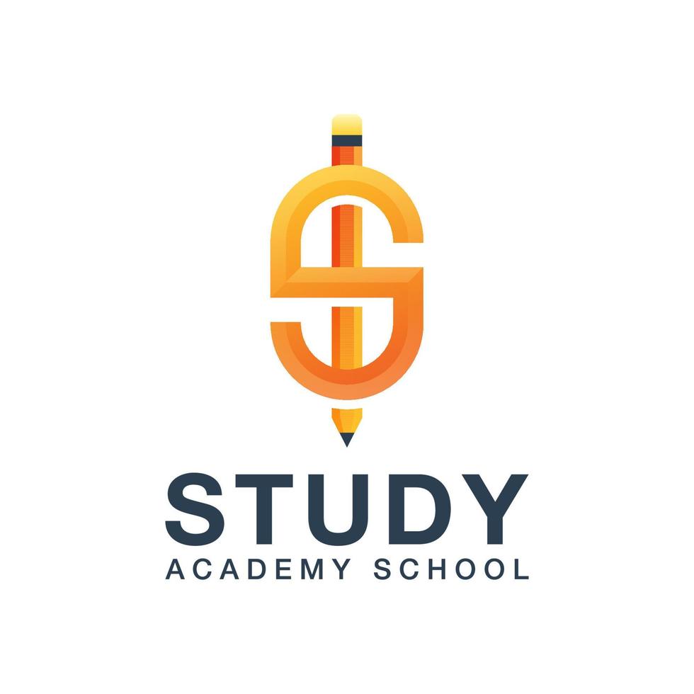 letra s com logotipo de lápis. estudar modelo de vetor de design de logotipo de escola de academia