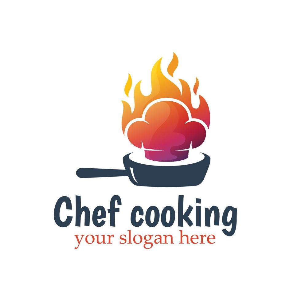 chef de cozinha e design de logotipo de restaurante de cozinheiro quente vetor