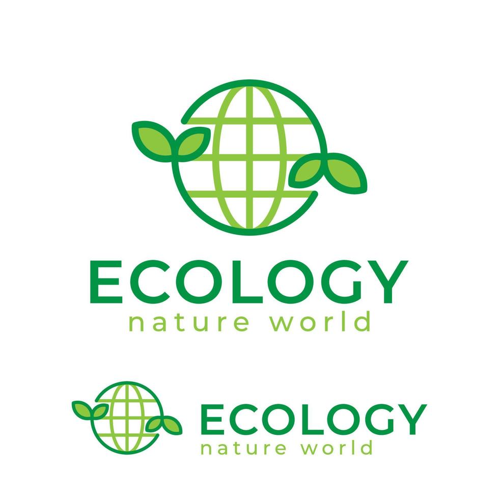 ecologia com um mundo da natureza ou design de logotipo de linha de terra vetor